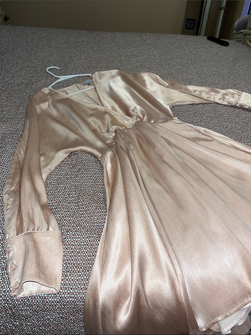 Sugarlips Long Sleeve Satin Dress in Champagne Blush